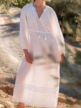 Mersea Soiree Linen Maxi Dress Large White  Lightweight Pullover Like New Beach